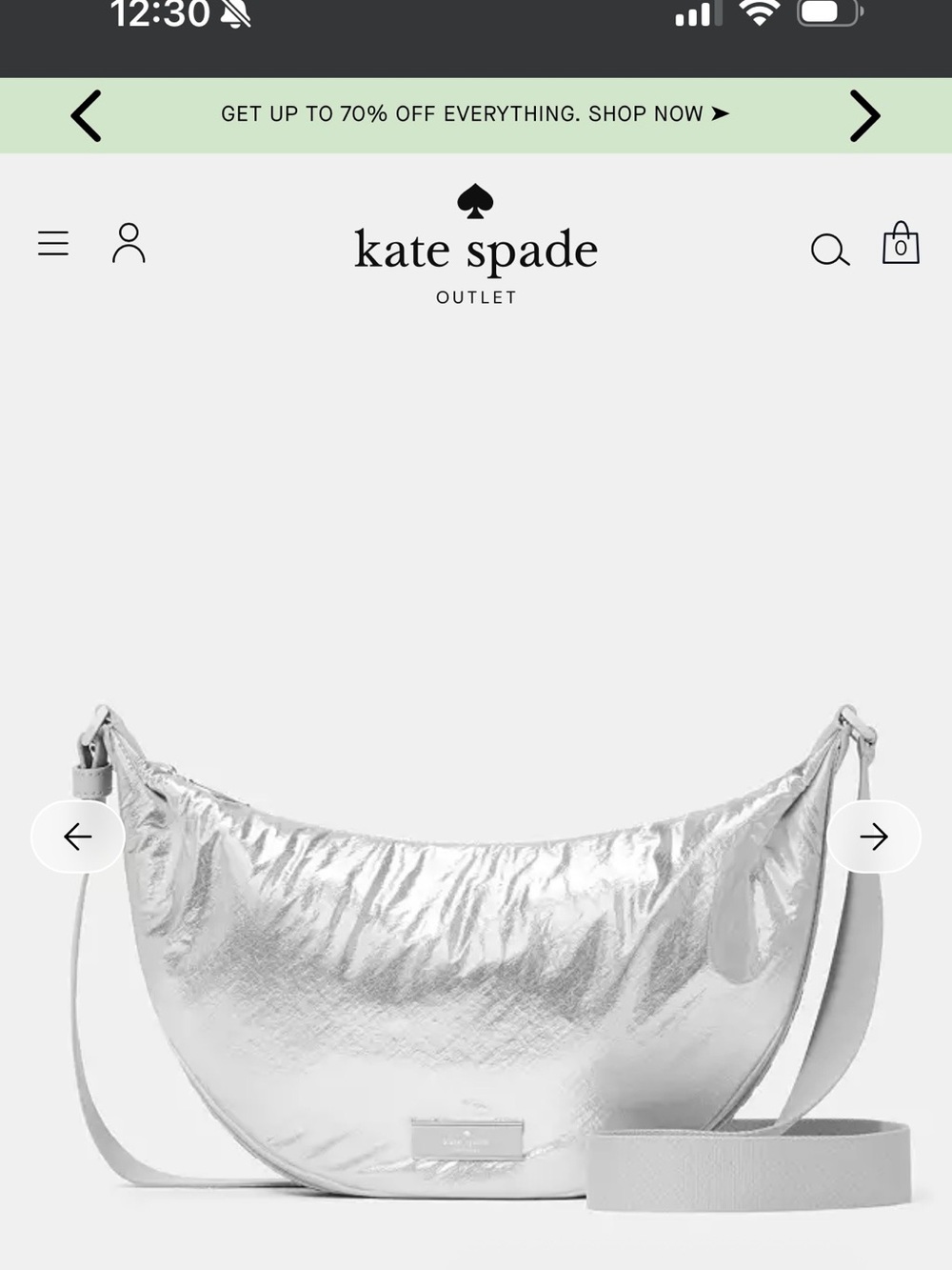 kate spade Silver Crescent Shoulder Bag with Adjustable Strap